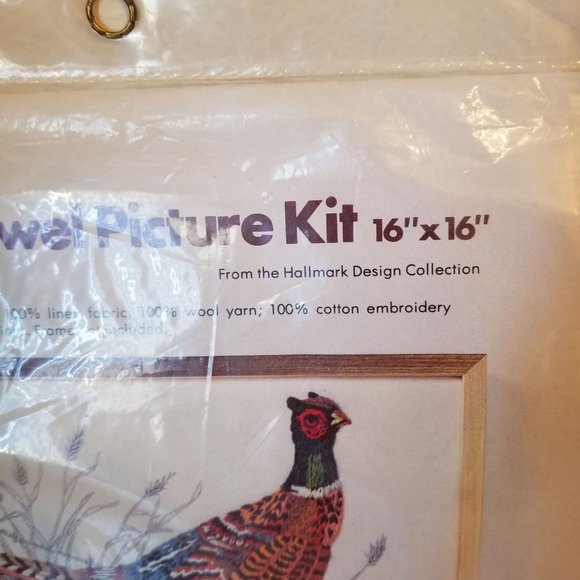 Columbia Minerva Crewel Picture Kit Pheasant Family 16x16 in Wool Linen 1977 - Picture 3 of 5